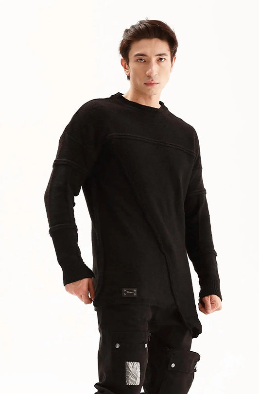 Men's Black Long Oversized Woolen Sweater