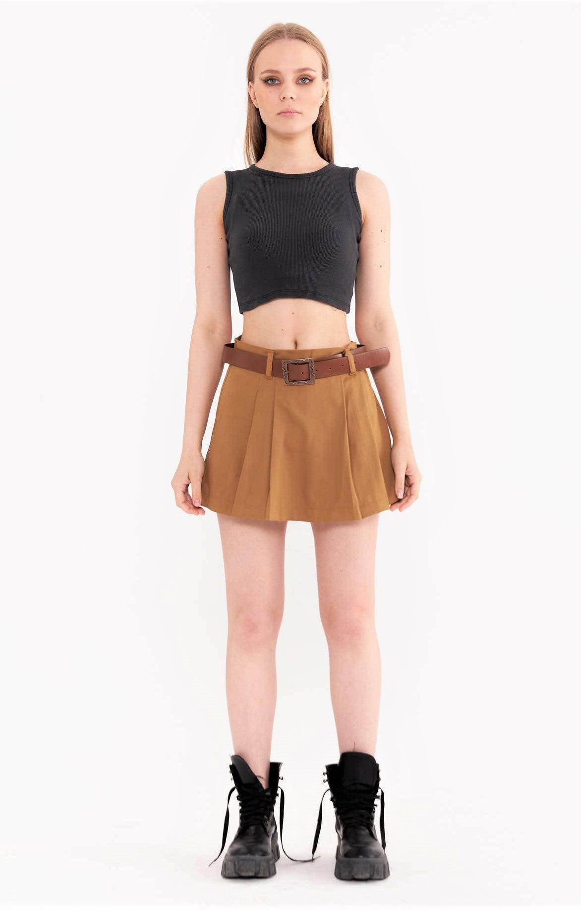Brown Pleated Skirt Shorts THIMOON®