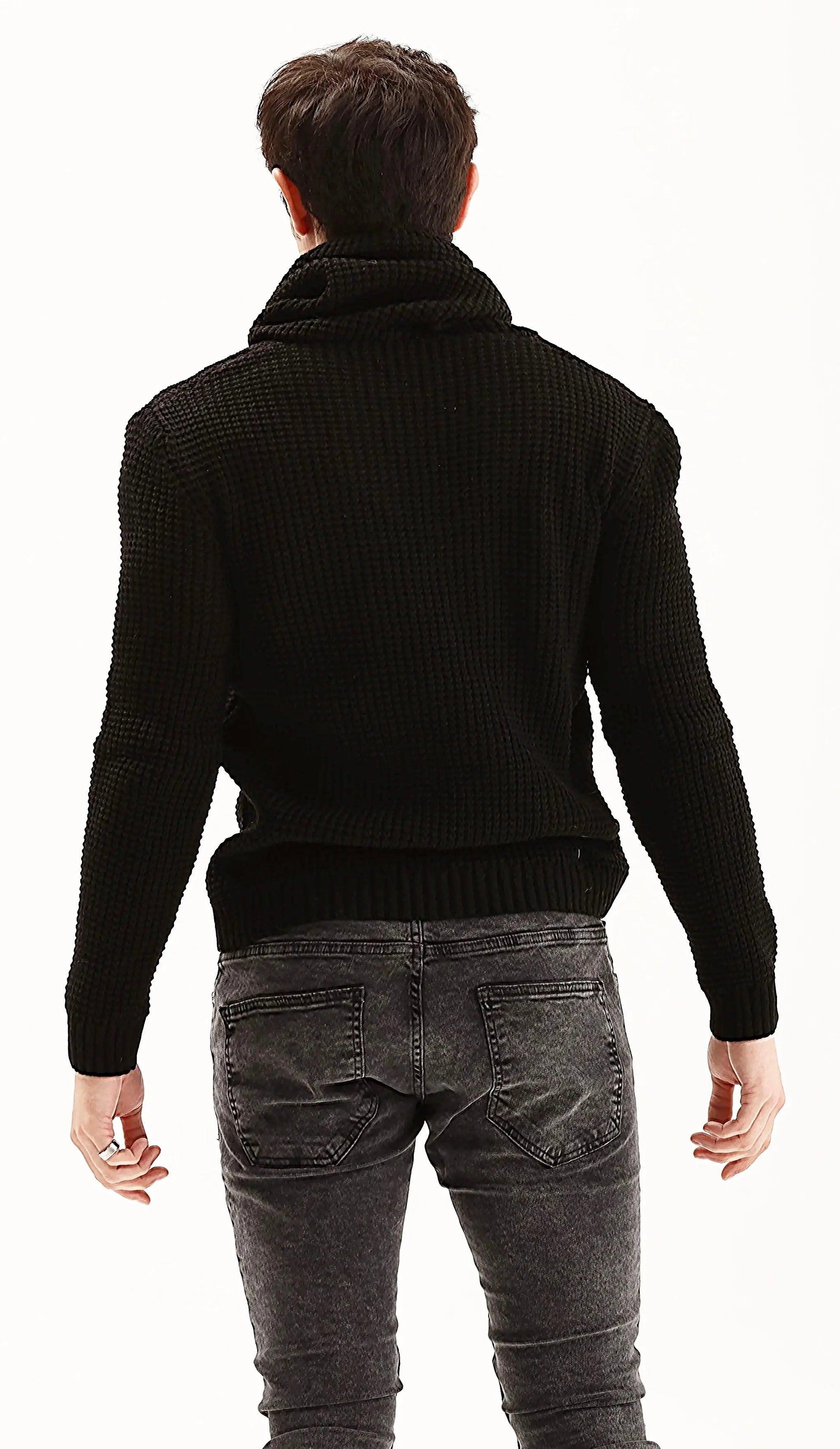 Men's Black Cowl Neck Knit Sweater THIMOON®
