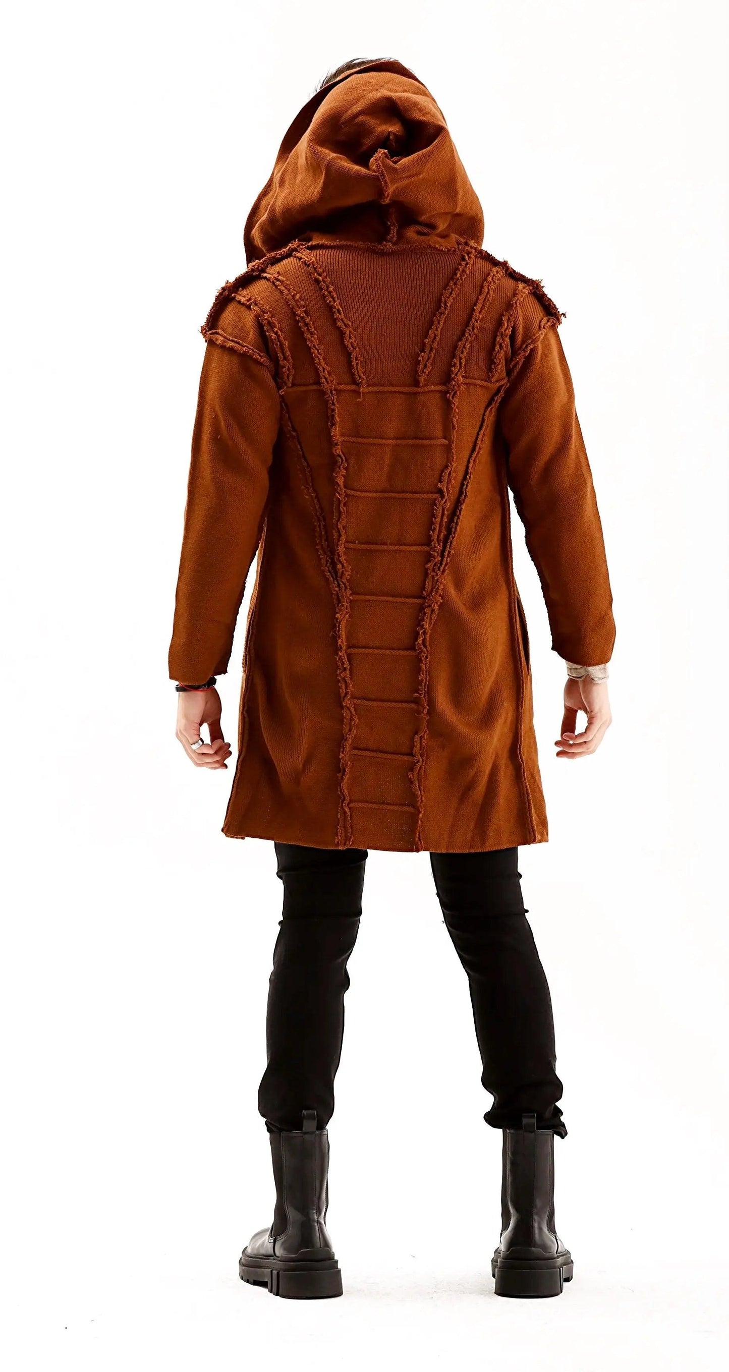 Men's Brown Long Open Front Hooded Cardigan THIMOON®
