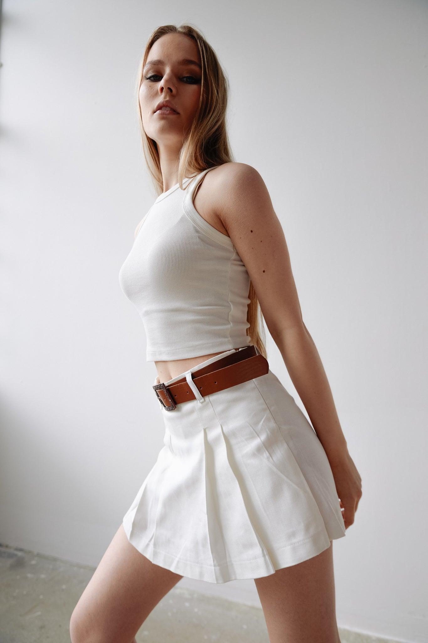 White Pleated Skirt Shorts THIMOON