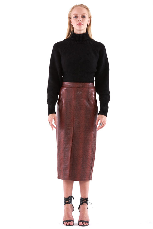 Burgundy Snake Leather Skirt