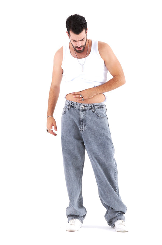 Gray Oversize Jean Trousers