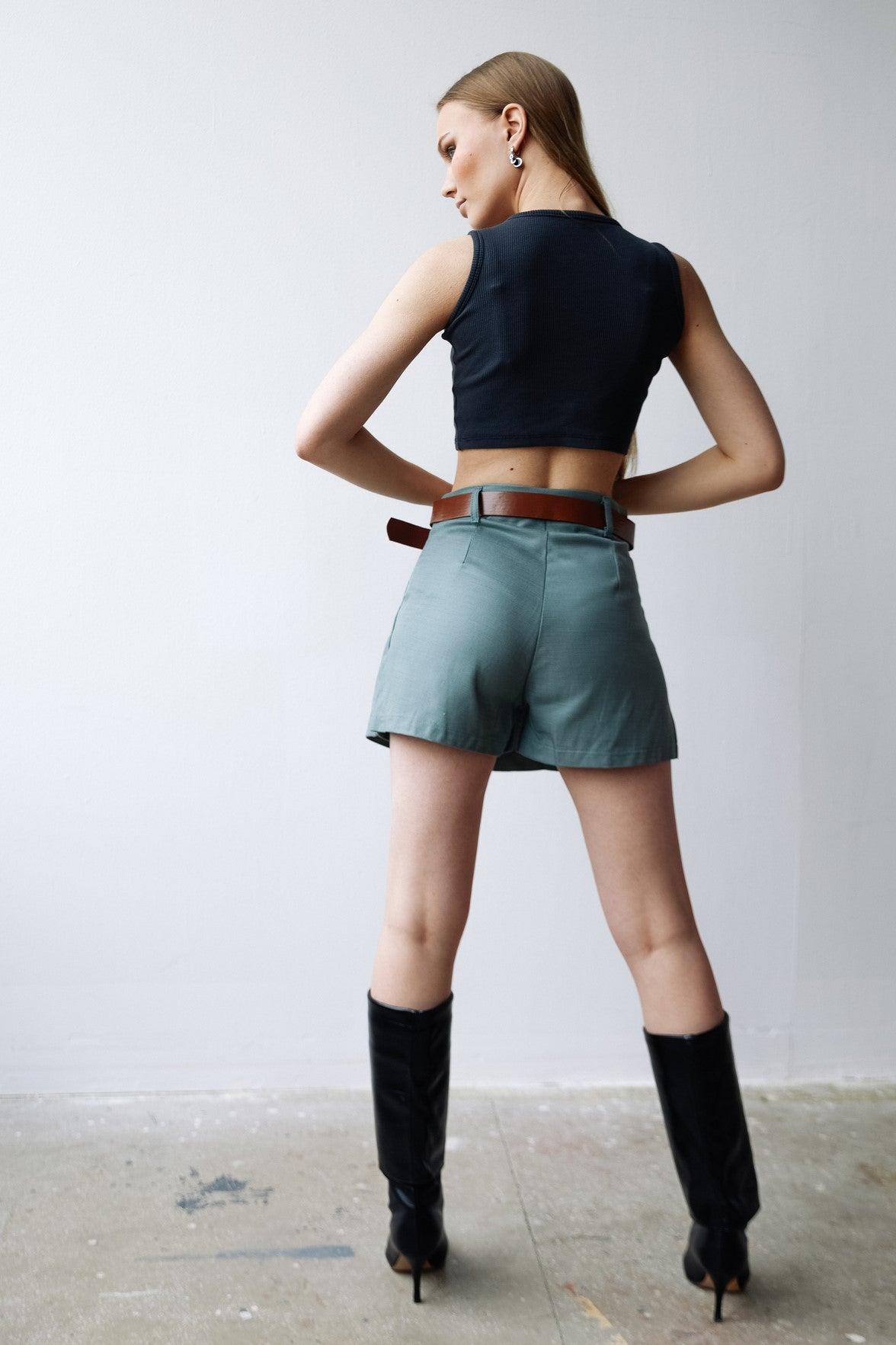 Green Pleated Skirt Shorts THIMOON