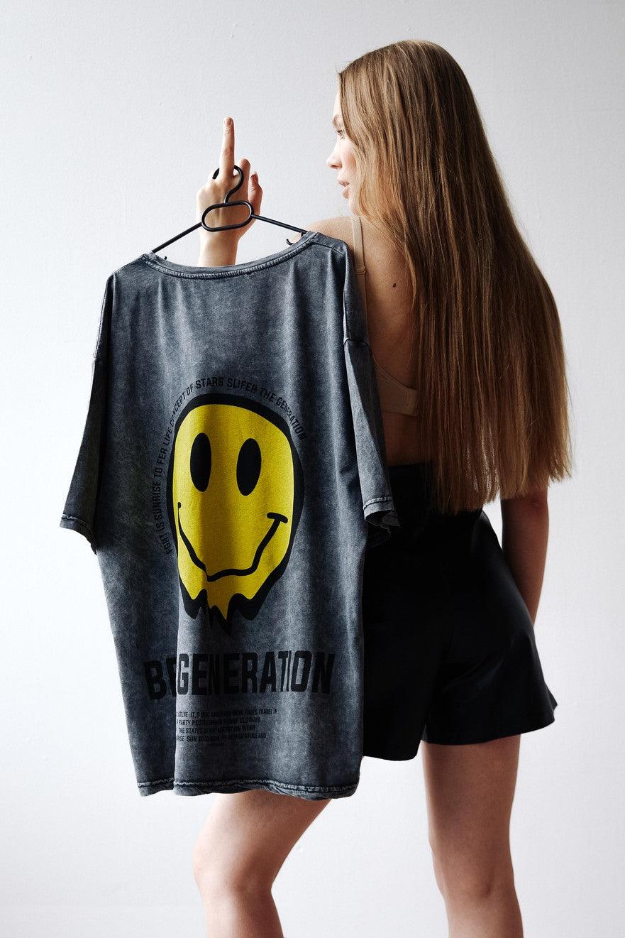 Grey Smiley Printed One Size T-Shirt THIMOON