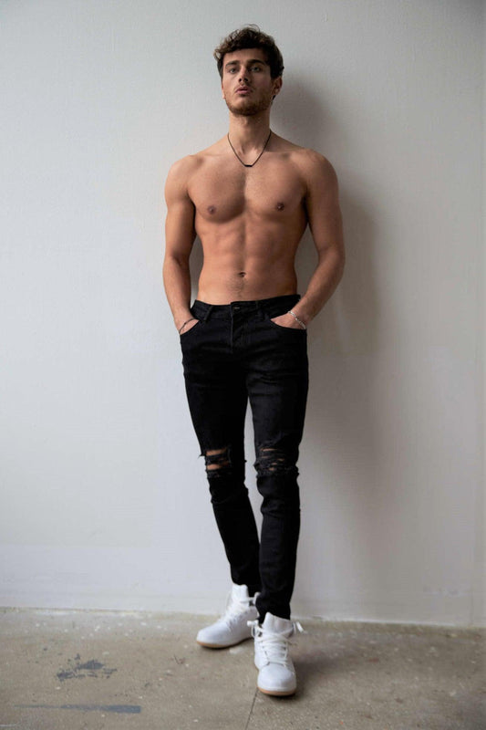 Men's Black Ripped Skinny Jeans THIMOON®