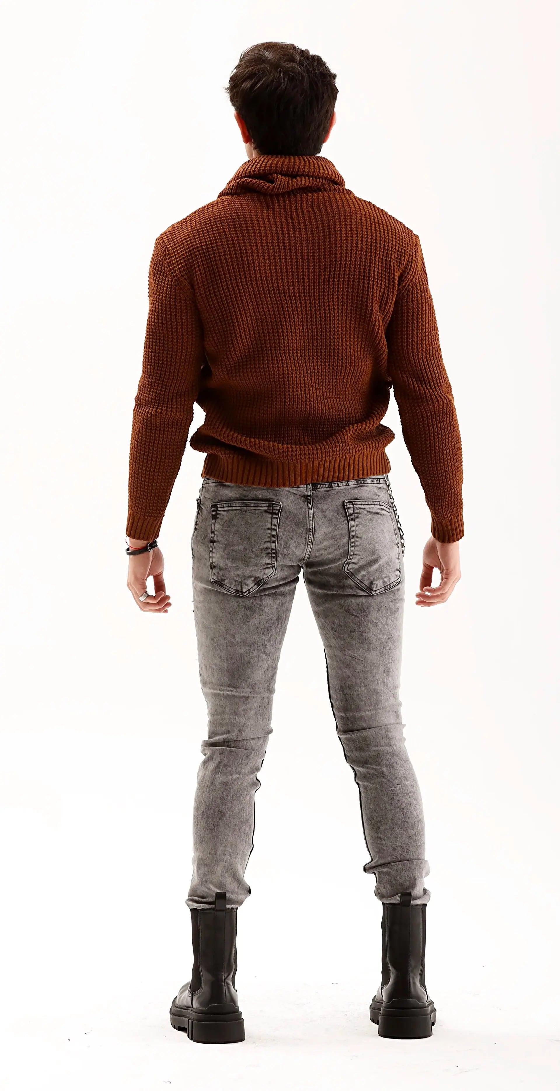 Men's Brown Cowl Neck Knit Sweater THIMOON®