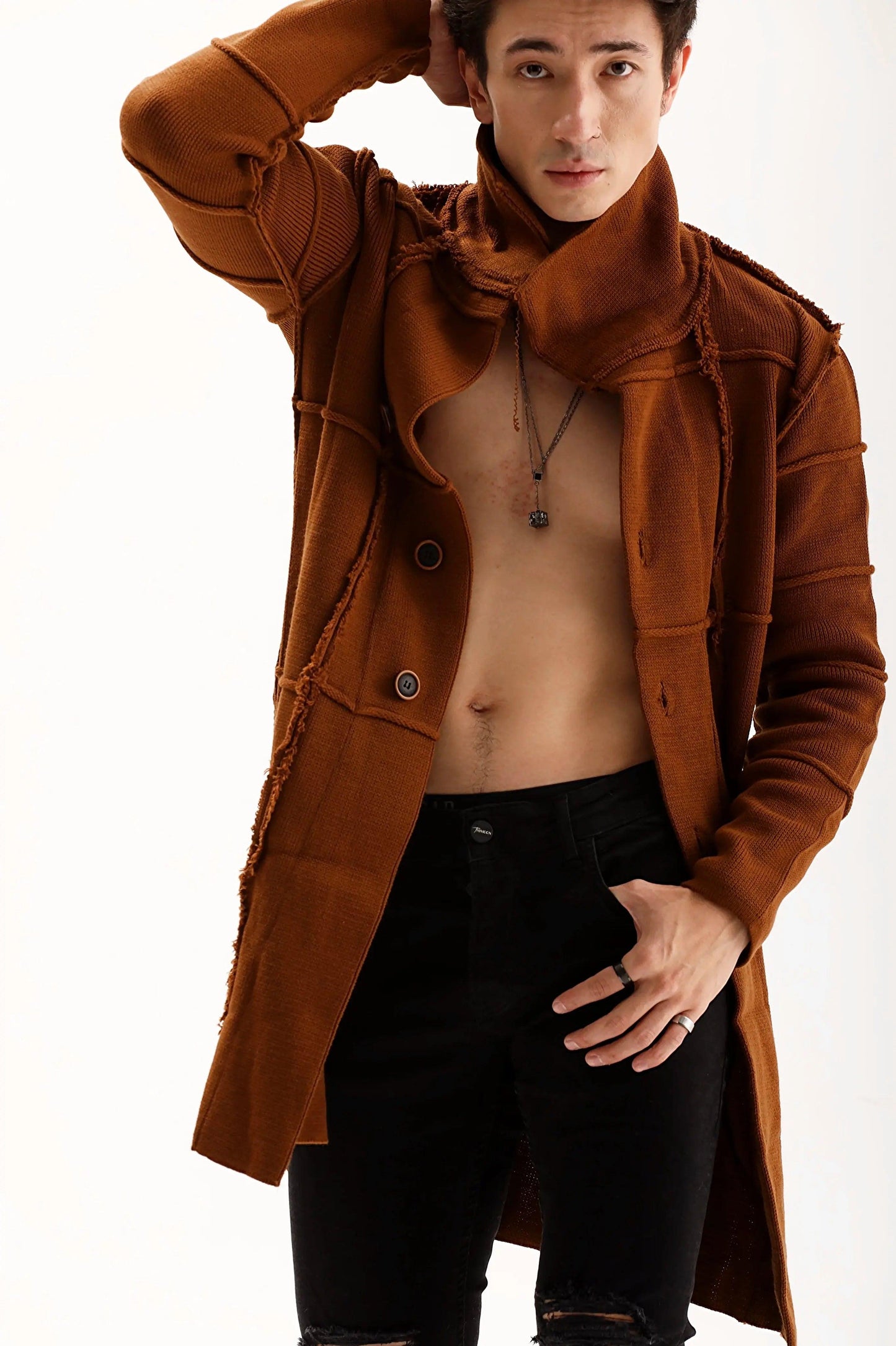 Men's Brown Long Button Up Cardigan THIMOON®