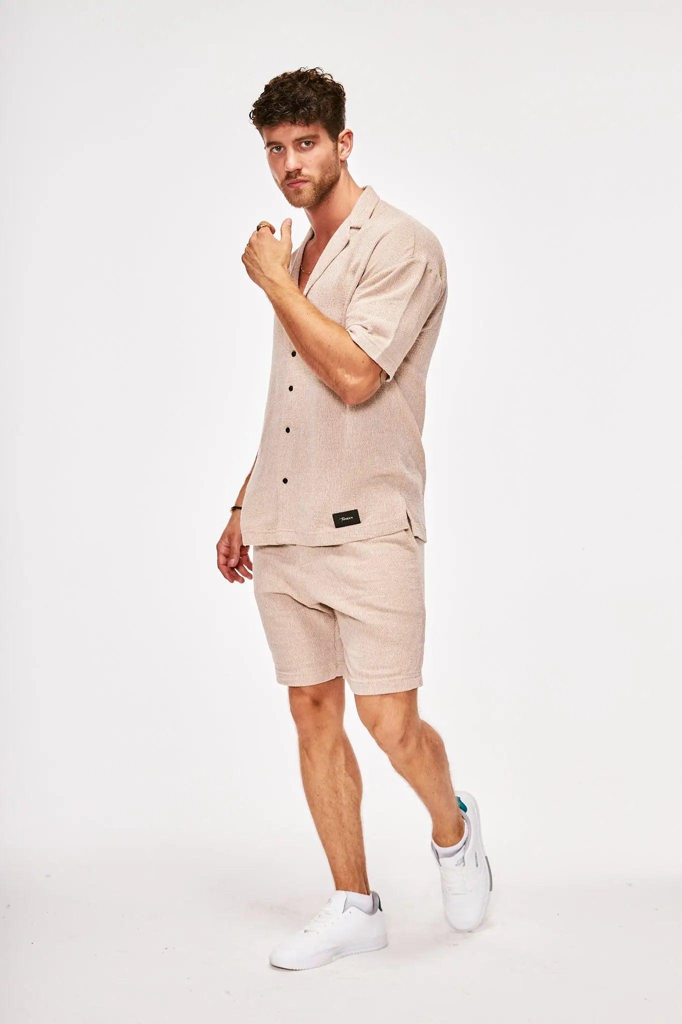 Men's Cotton Shirt & Shorts Set in Beige THIMOON®