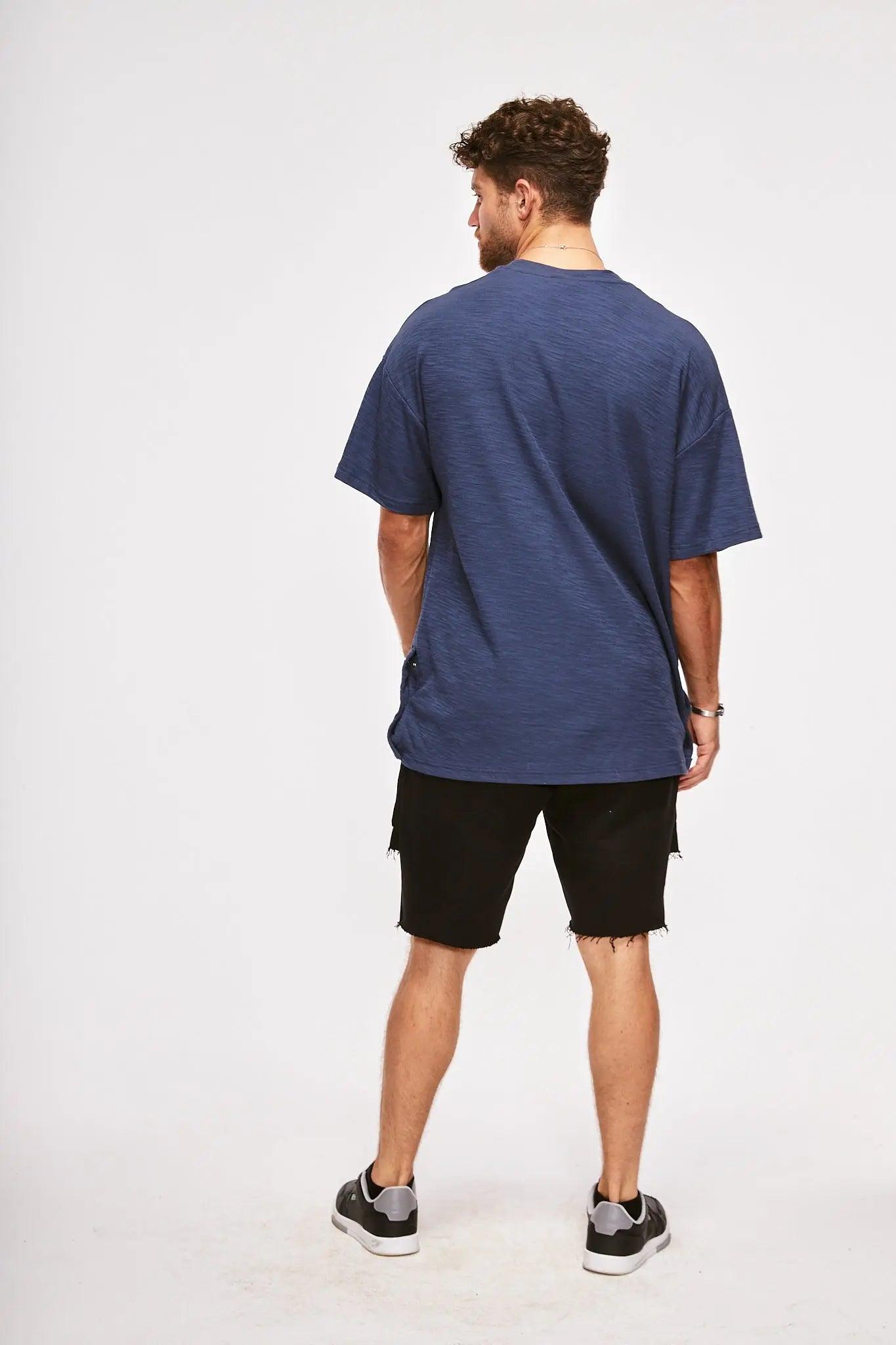 Men's Dark Blue Oversized Cotton T-Shirt THIMOON®
