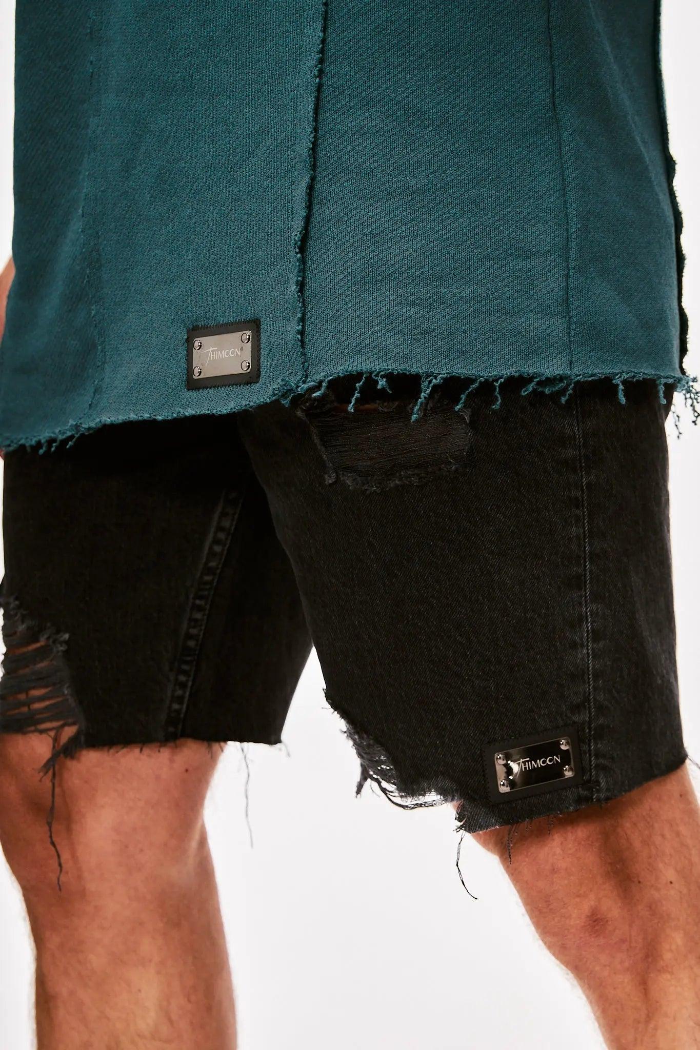 Men's Denim Ribbed Shorts in Black THIMOON®