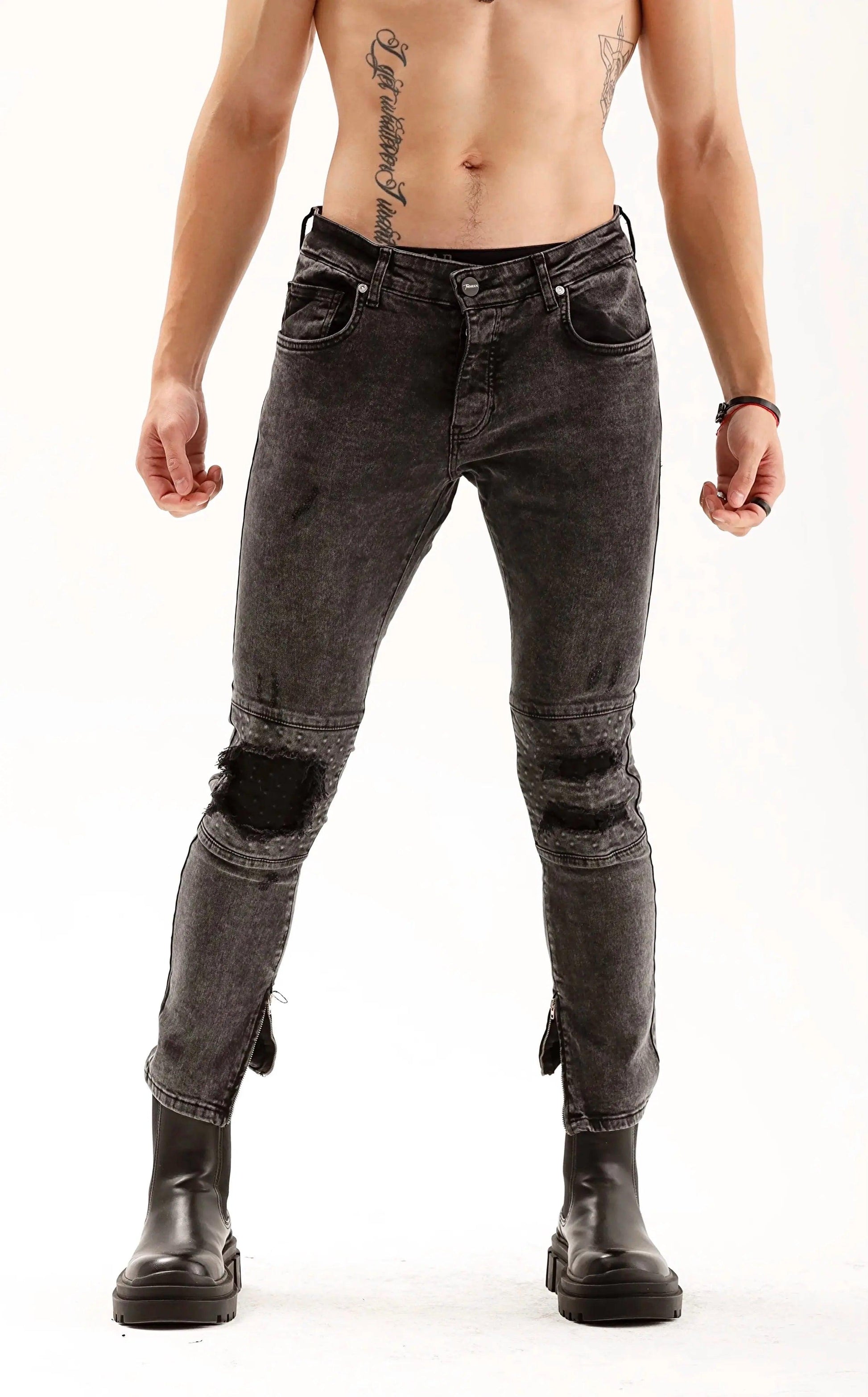 Men's Grey Ripped Skinny Jeans THIMOON®