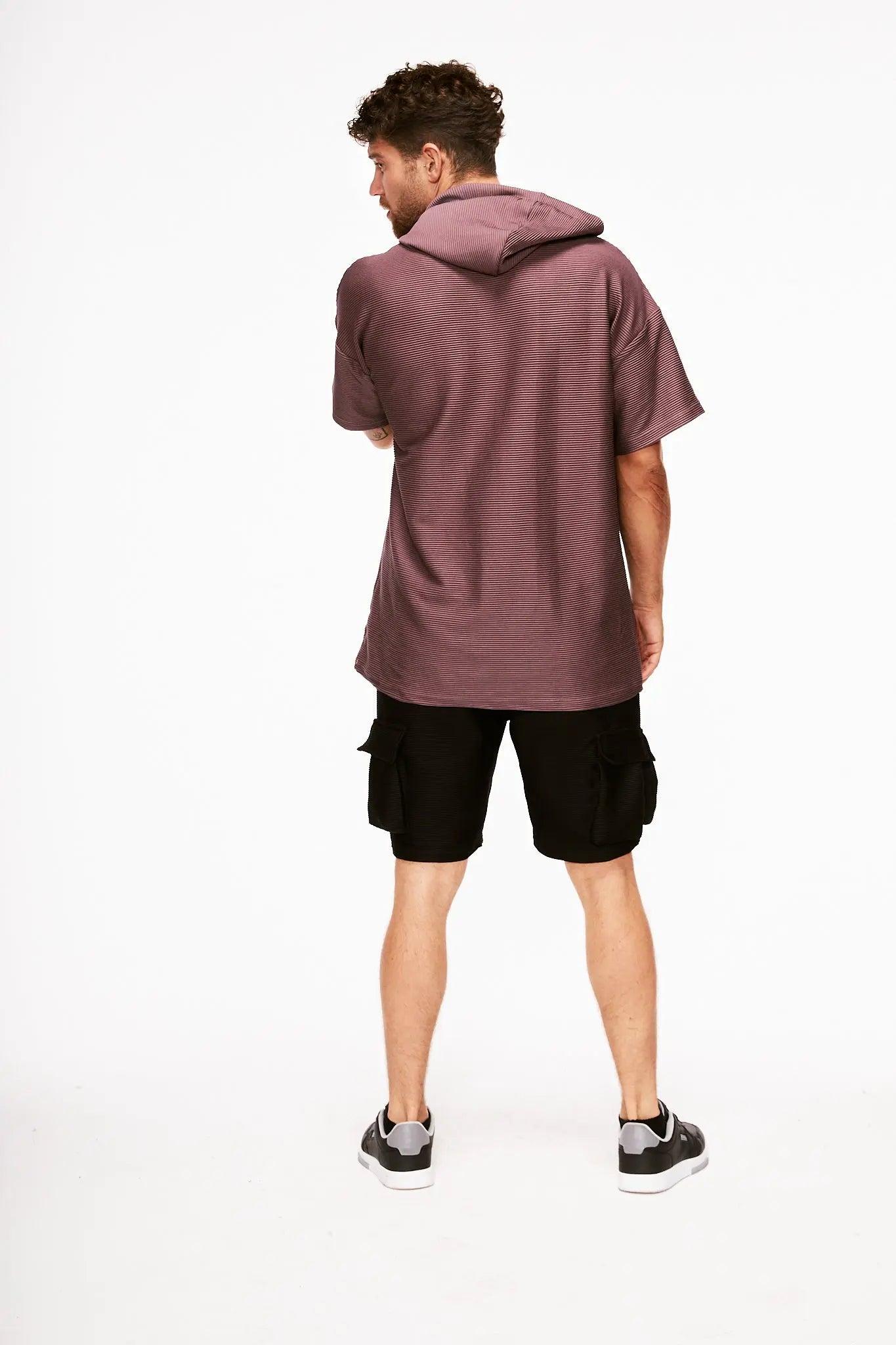 Men's Short Sleeve Hoodie in Bordeaux THIMOON®