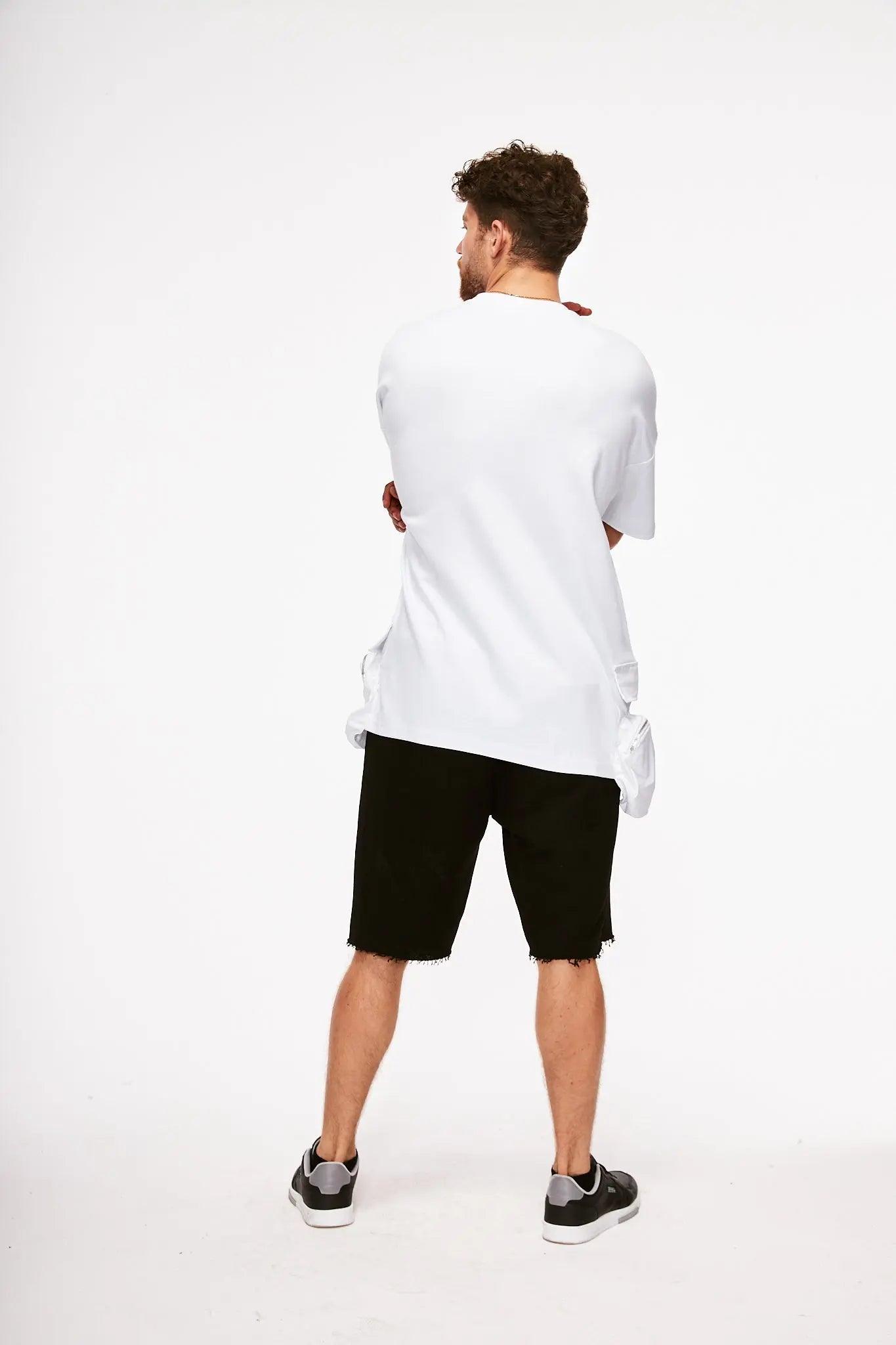 Men's White Cotton T-Shirt with Side Pockets THIMOON®