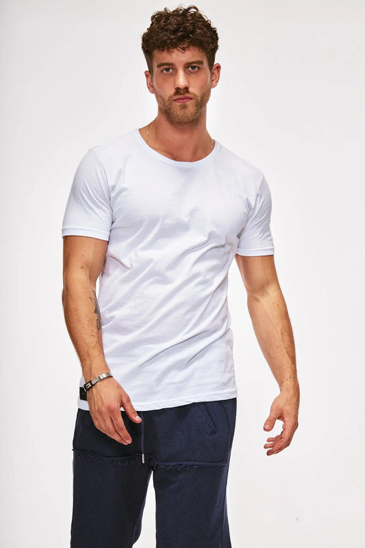 Beyaz Slim-Fit Düz Tee T-Shirt