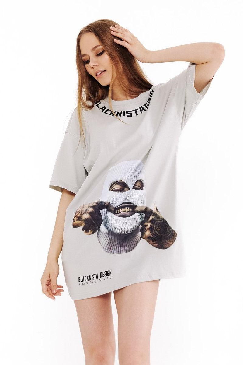 Oversized Grey Printed T-Shirt THIMOON