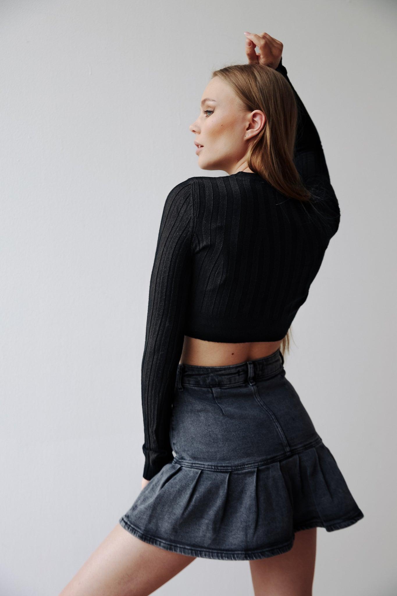 Women's Black Lycra Denim Skirt THIMOON