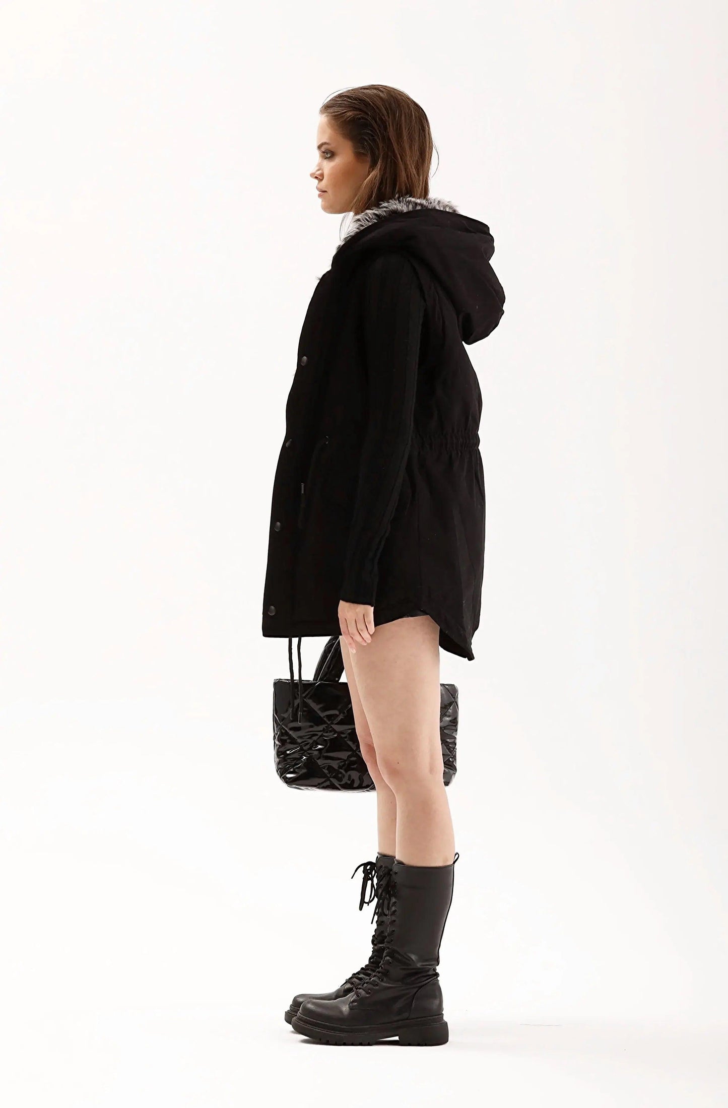Women's Black Puffer Vest with Fur Hood THIMOON®