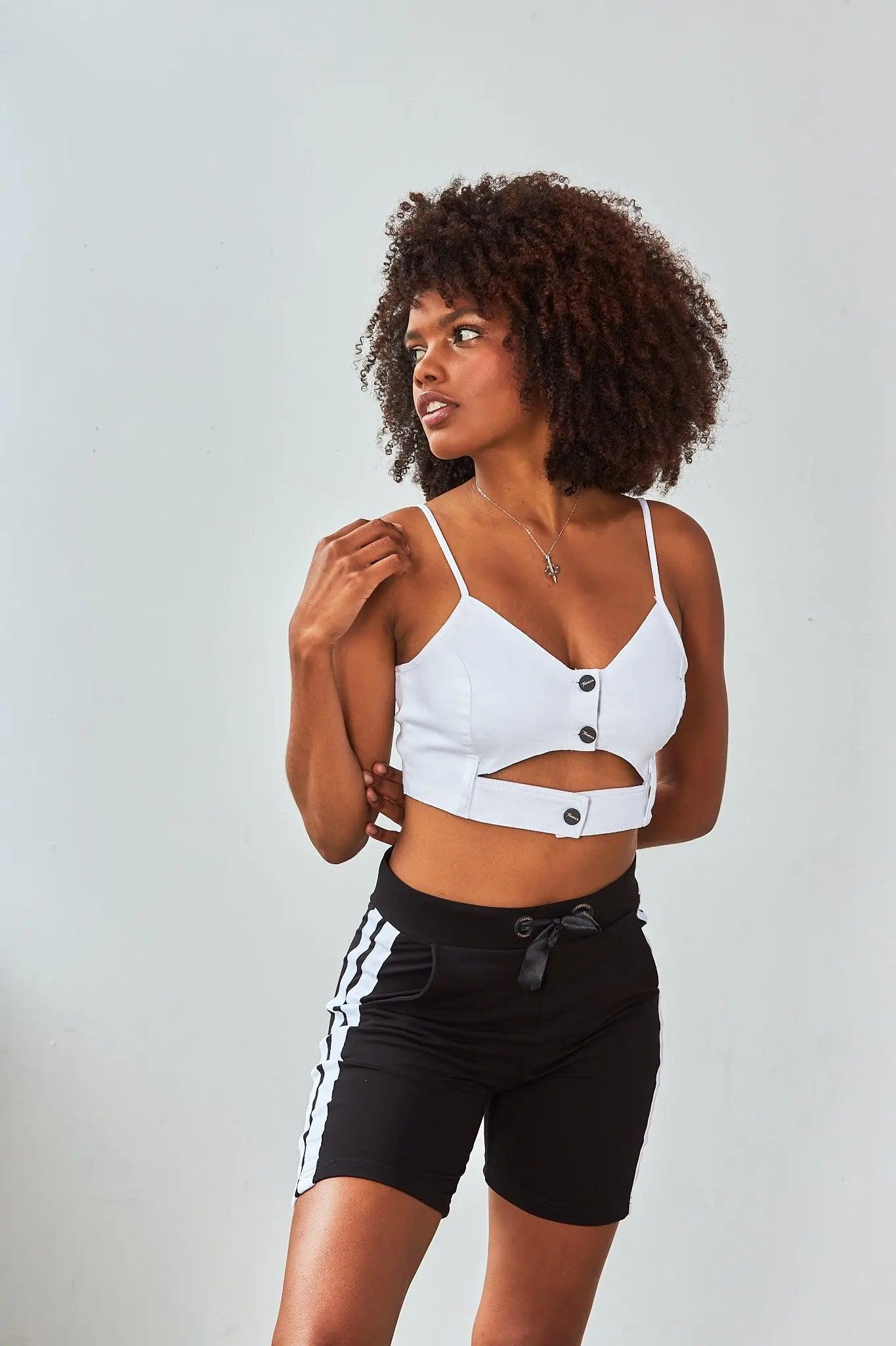 Women's White Button Up Crop Top THIMOON®